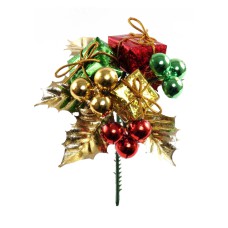 Metallic Red Gold And Green Wreath Pick With Holly Leaves, Berries And 3 Packages (Lot of 12 Picks) SALE ITEM